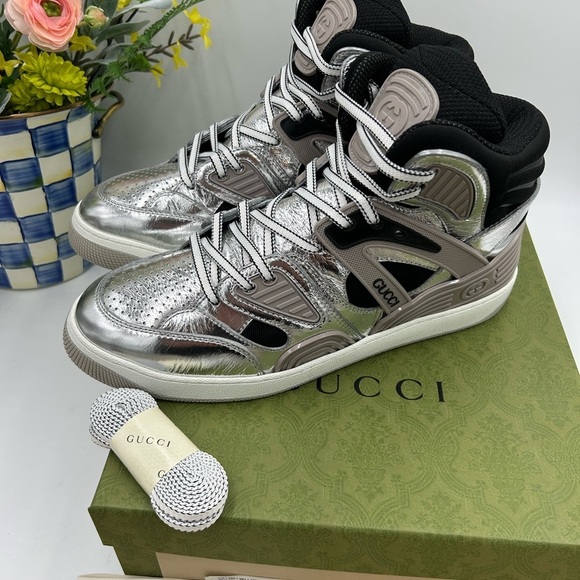 Men’s Gucci, high top Street style silver/black sneakers size 11 made in Italy - Picture 2 of 8